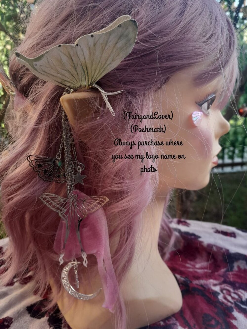 fairy luna butterfly wing silk organza wrap ear cuff earrings,fairy accessory - Picture 2 of 2